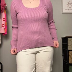New York & Company Lilac Ribbed Fitted Sweater with Stretch Size XL